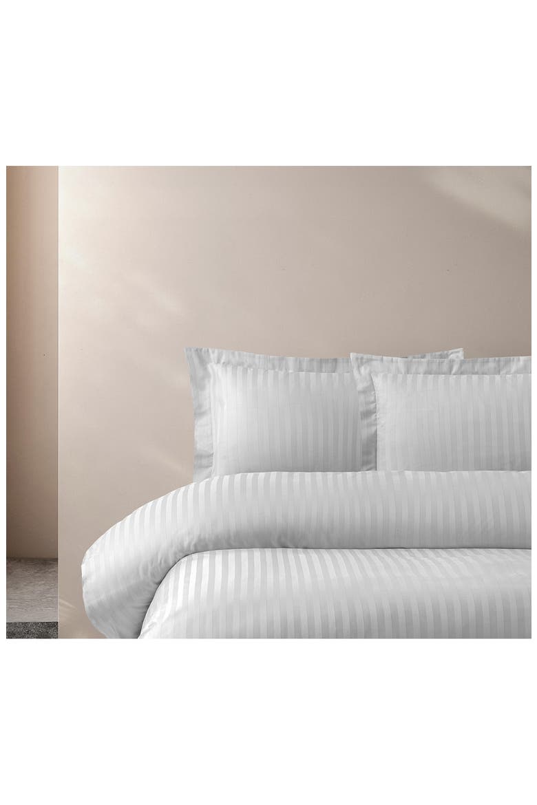 Stripe Sateen Duvet Cover & Sham Set, Alternate, color, GREY
