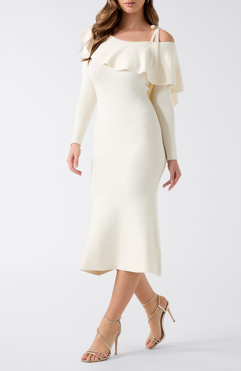 GUESS Ambrosia One-Shoulder Long Sleeve Knit Midi Dress, Alternate, color, Natural