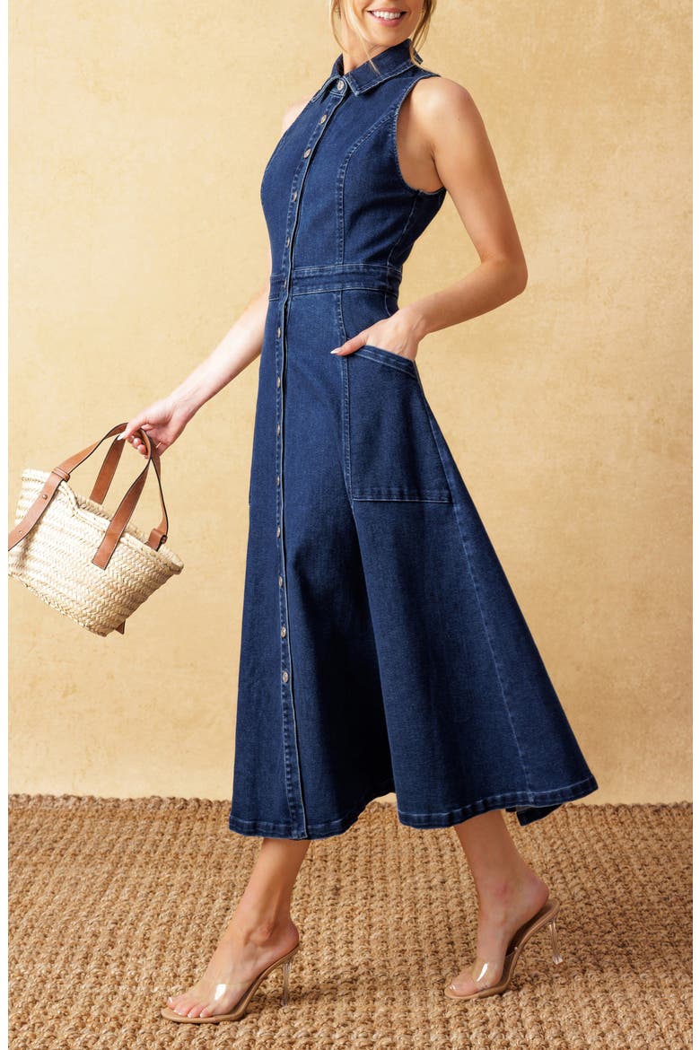Sleeveless Denim Maxi Shirtdress, Alternate, color, MEDIUM INDIGO