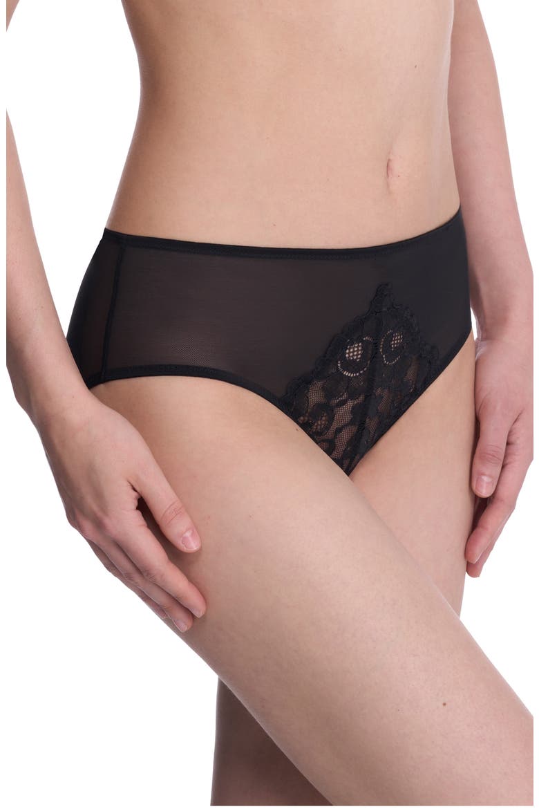 Peony Lace & Mesh Hipster Panties, Alternate, color, BLACK