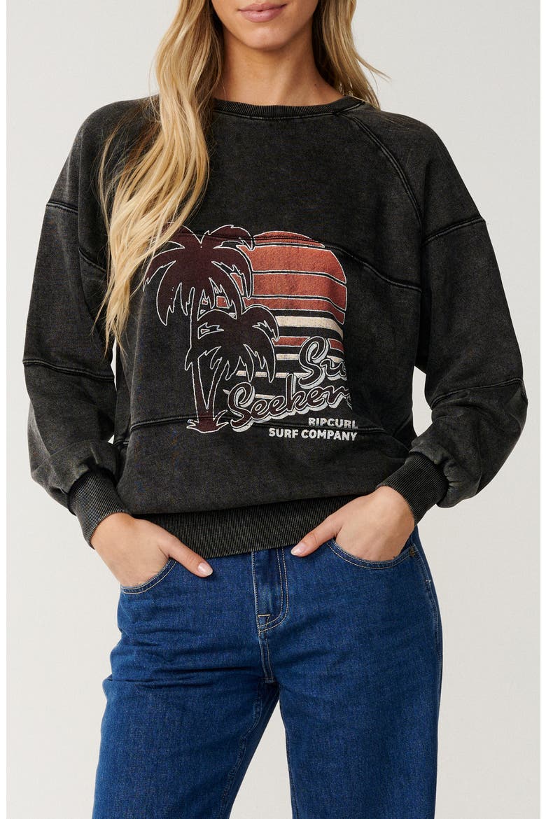 Seeker Raglan Logo Graphic Sweatshirt, Main, color, WASHED BLACK