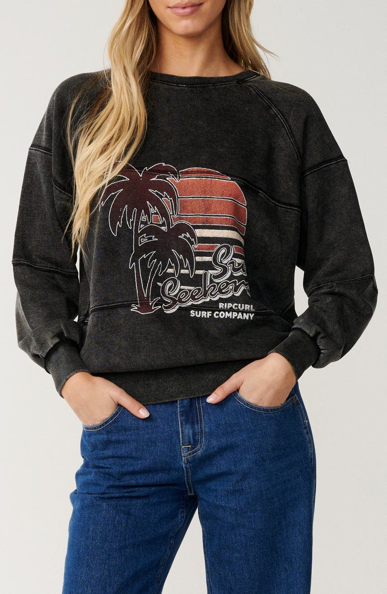 Rip Curl Seeker Raglan Logo Graphic Sweatshirt, Main, color, Washed Black