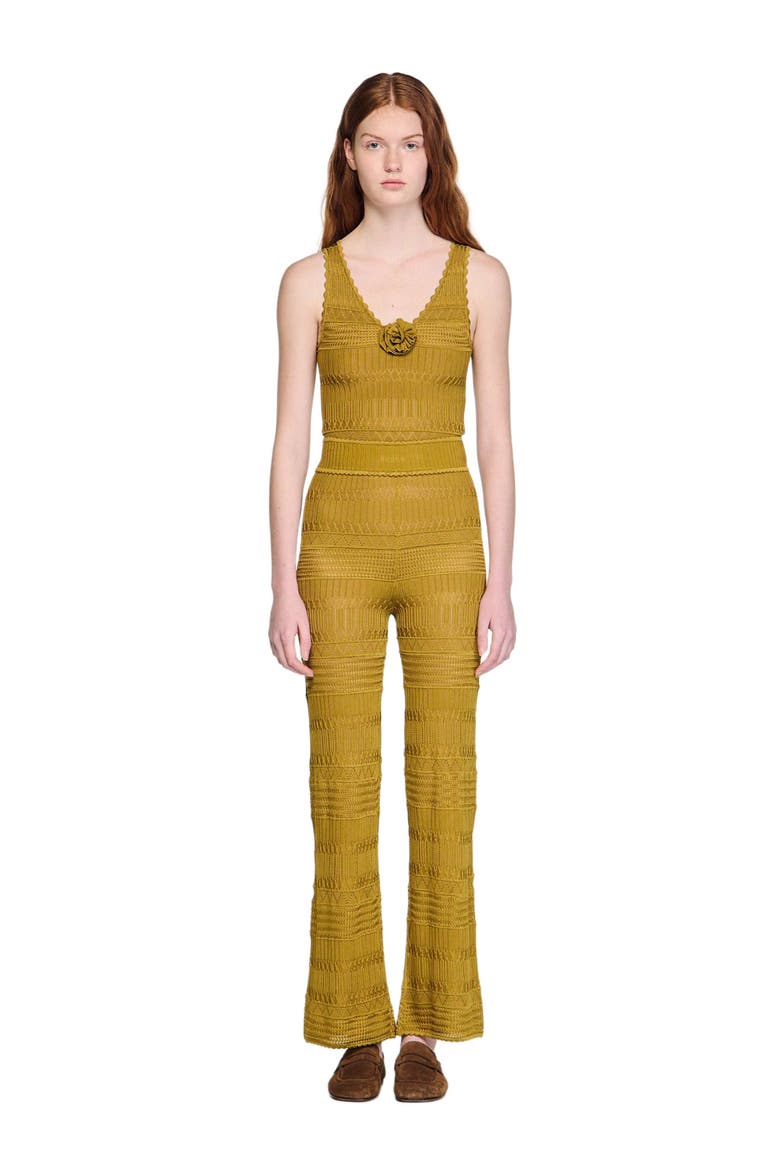Pointelle knit trousers, Alternate, color, Olive