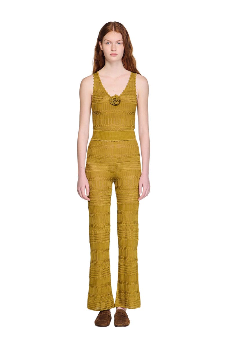 SANDRO Pointelle knit trousers, Alternate, color, Olive