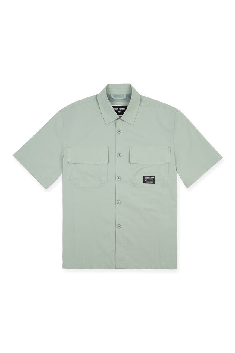 Utility Short Sleeve Button-Up Shirt, Main, color, SAGE