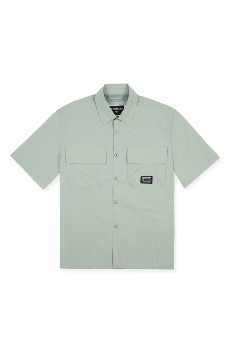 PAPER PLANES Utility Short Sleeve Button-Up Shirt, Main, color, Sage