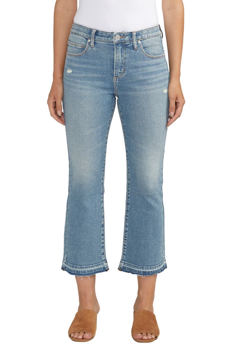Eloise High Waist Raw Hem Crop Bootcut Jeans, Main, color, BLUE DUST
