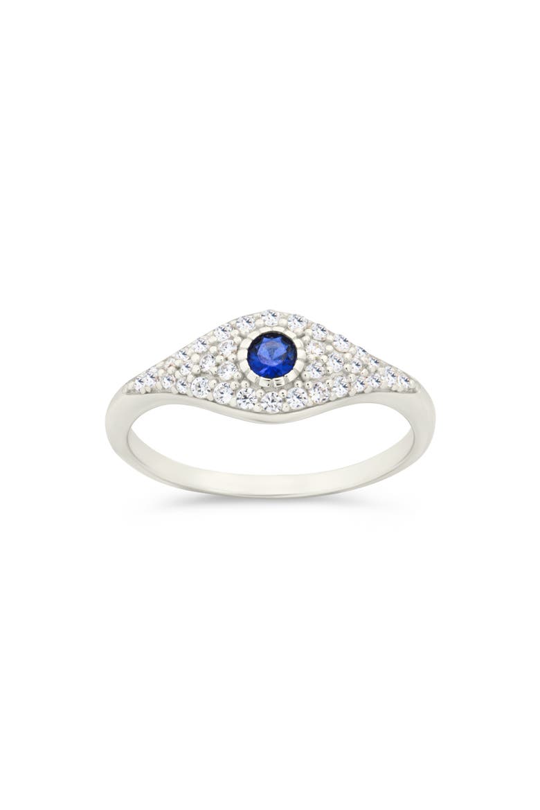 Mozzie Cubic Zirconia Evil Eye Ring, Main, color, SILVER