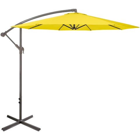 10ft Offset Outdoor Patio Umbrella With Hand Crank, Yellow