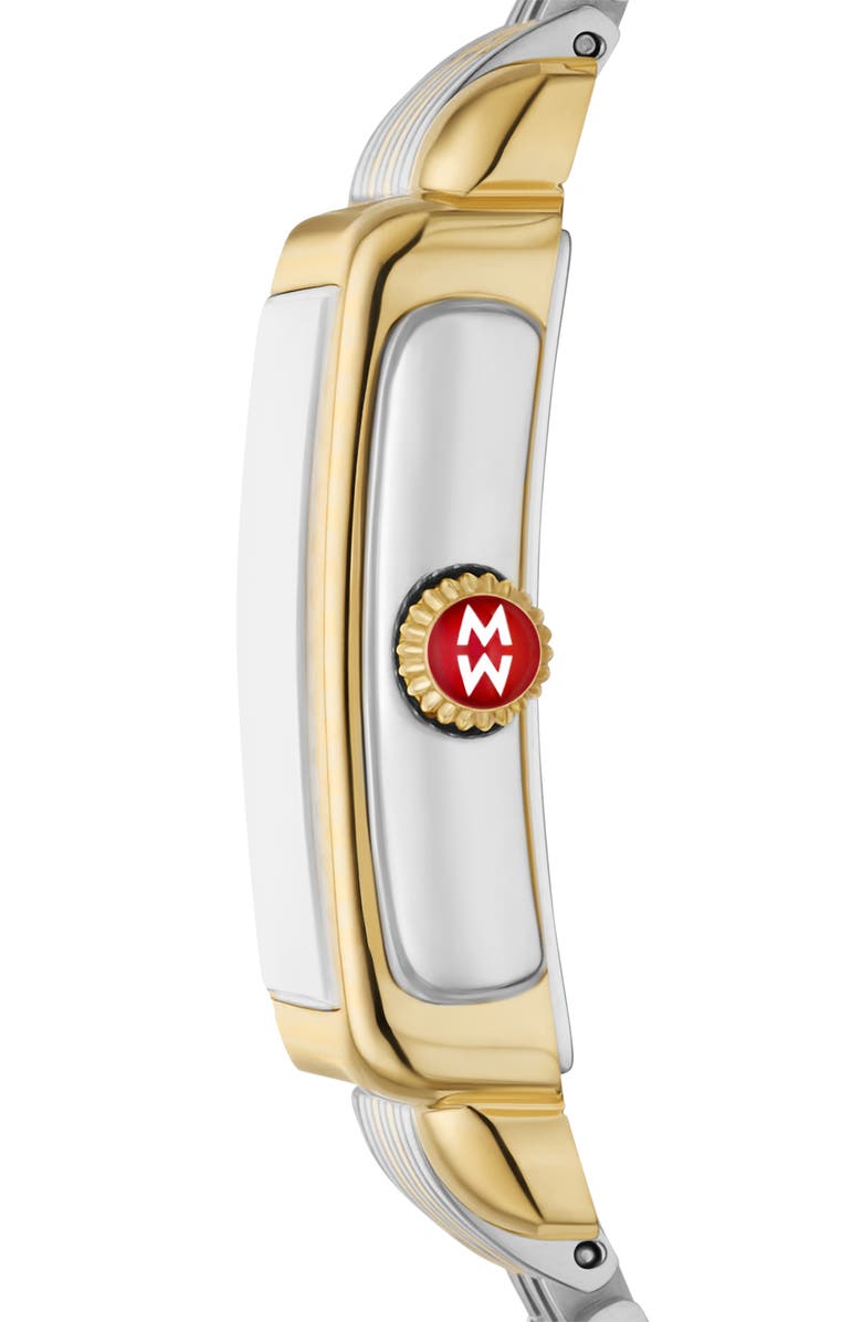 MICHELE Deco Courbe Diamond & 18K Gold Plate Bracelet Watch, 26mm x 32mm, Alternate, color, Two Tone