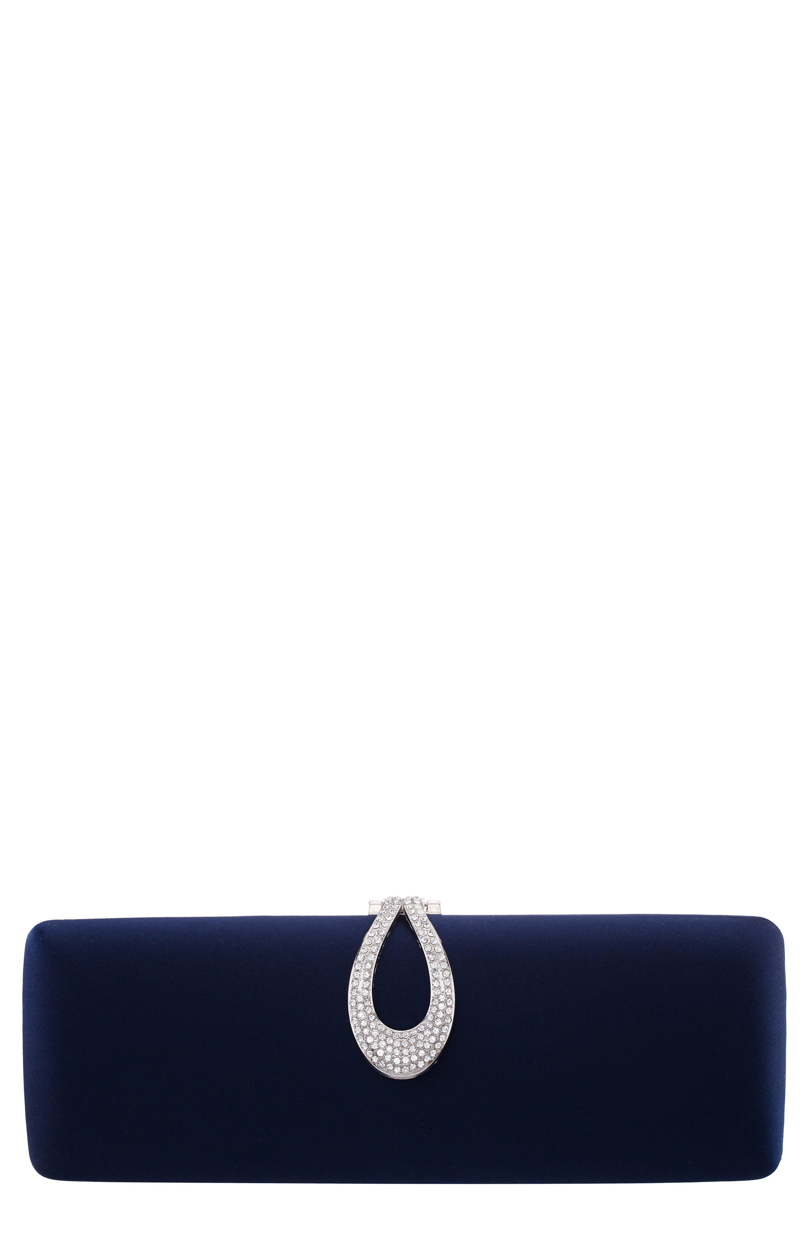 Rumi Crystal Ring Frame Clutch, Main, color, NAVY
