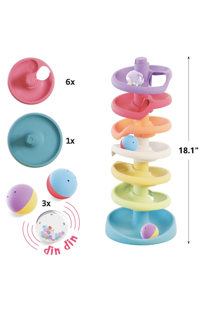 Quercetti Playeco+ Spiral Tower Evo 10Pc Ball Run W/ Sound, Stacking Tower, Alternate, color, Multicolored