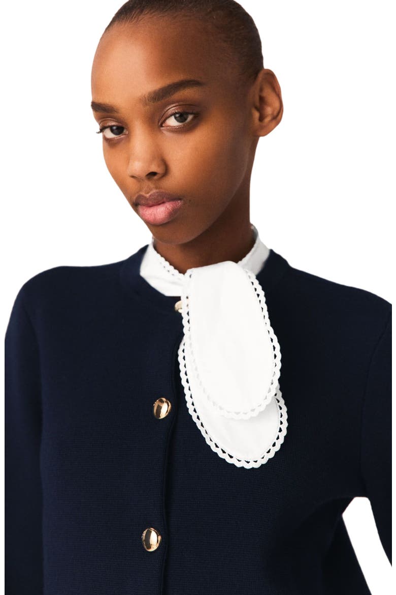 Detachable embroidered collar cardi, Alternate, color, Navy