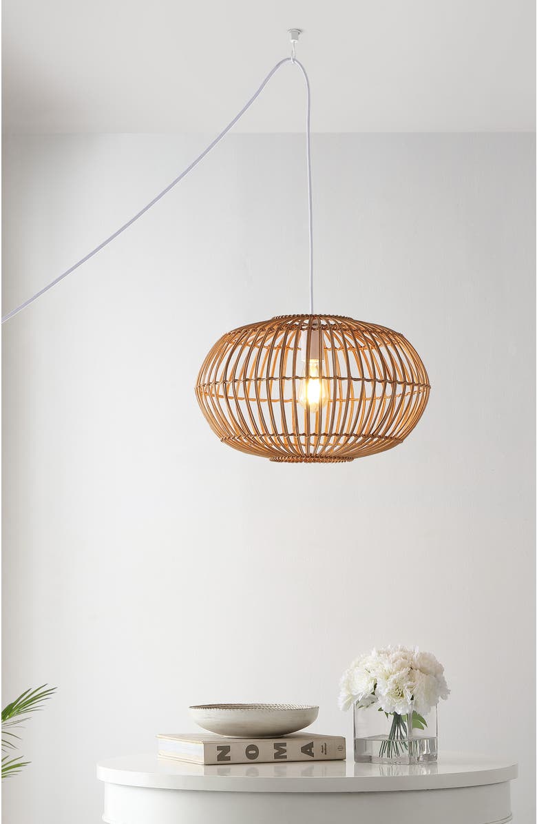 JONATHAN Y Leo 1-Light Farmhouse Coastal Rattan 180" Cord Plug-In or Hardwired LED Pendant, Alternate, color, 