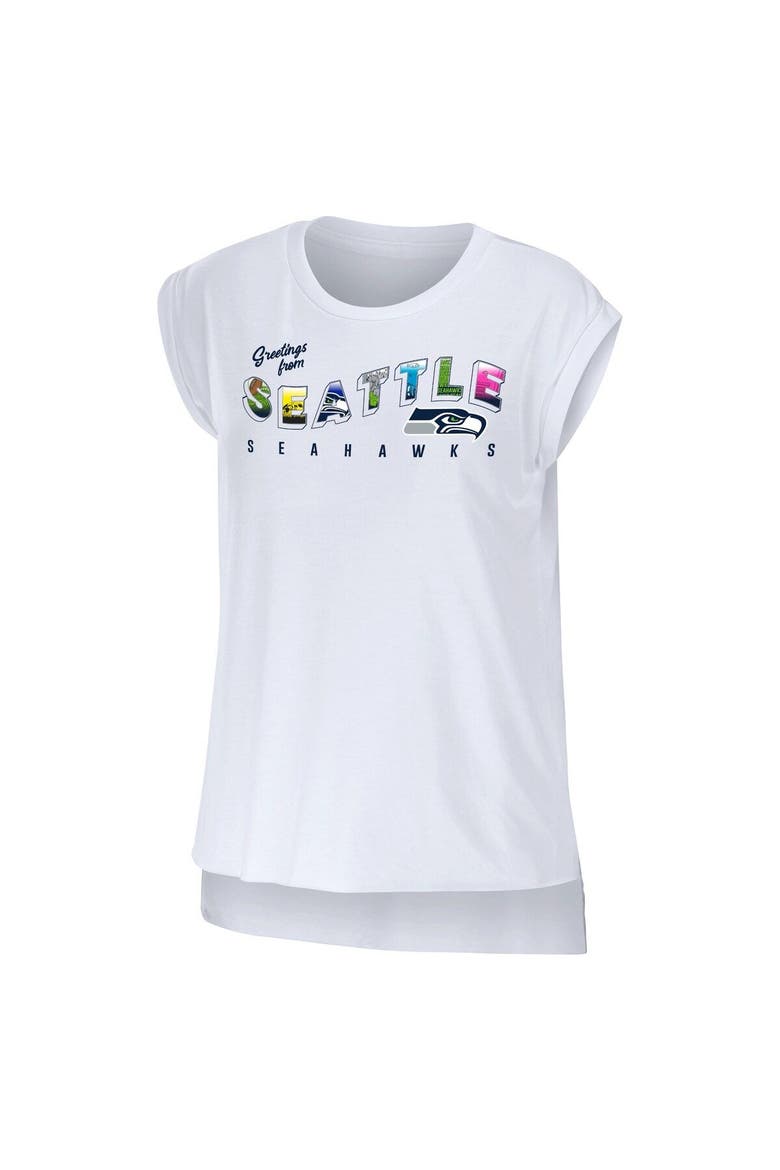 Women's WEAR by Erin Andrews White Seattle Seahawks Greetings From Muscle T-Shirt, Alternate, color, White