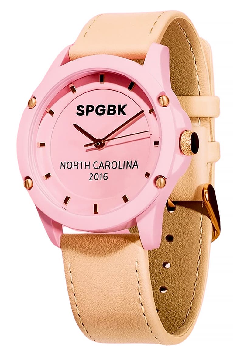 Pink Lemonade Leather Strap Watch, 44mm, Main, color, CANDY PINK