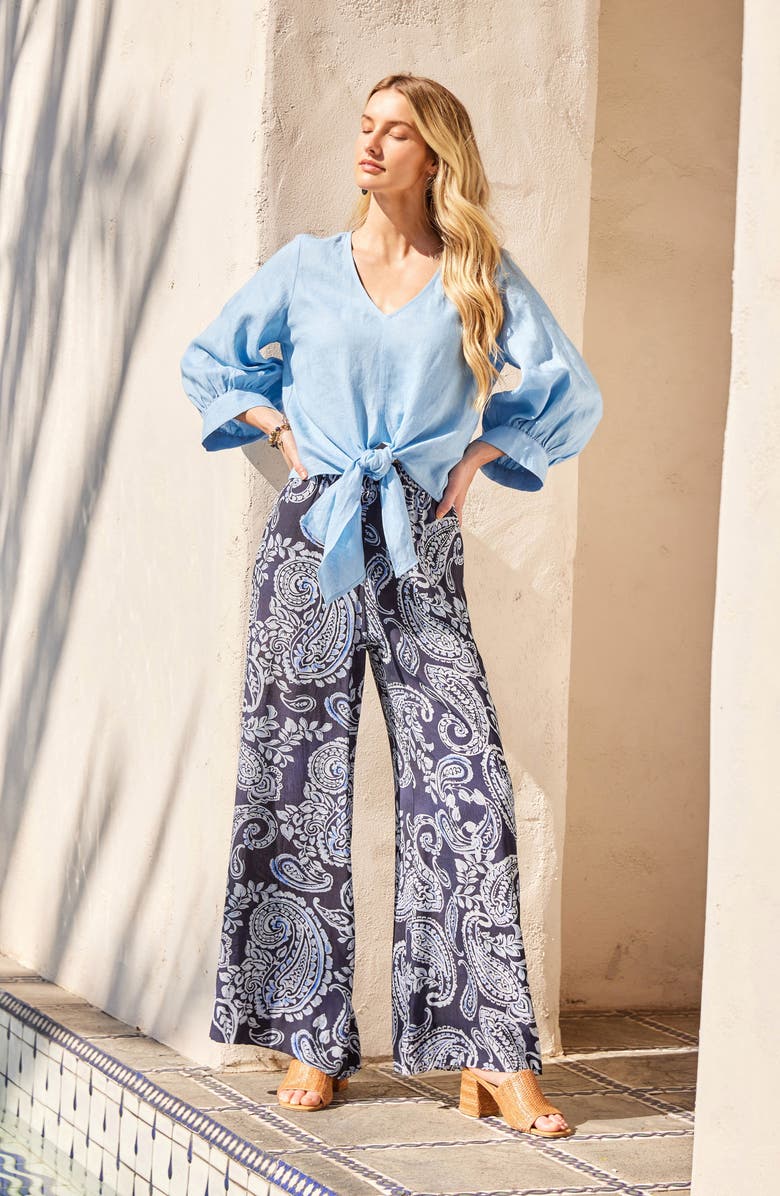 Karen Kane Paisley Print High Waist Wide Leg Pants, Alternate, color, 