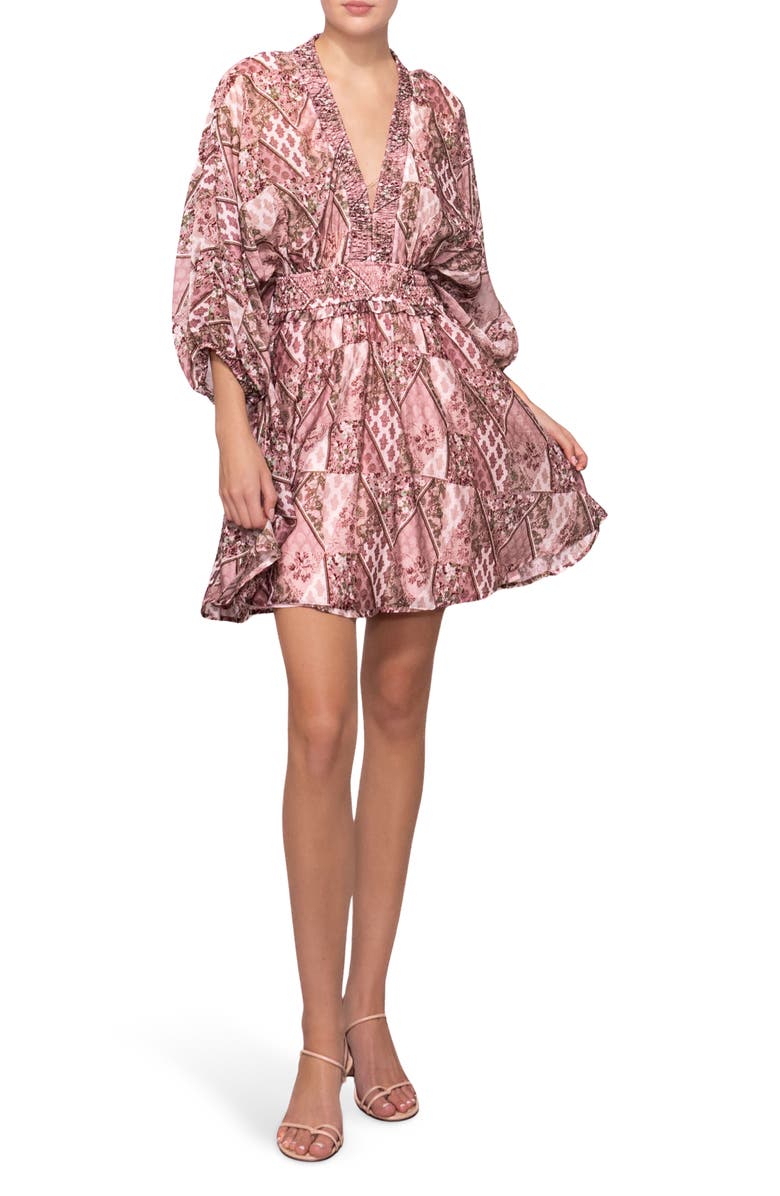 MELLODAY Printed Smocked Dress, Main, color, Blush Sage Multi