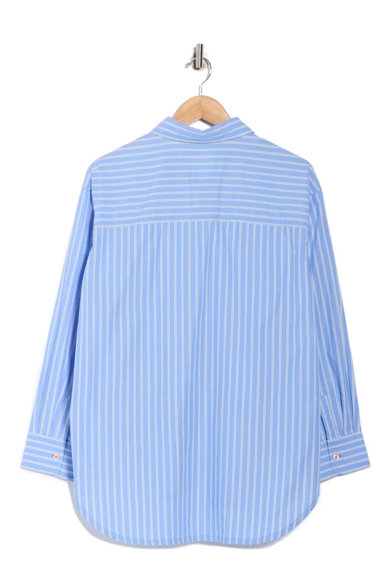 Alaina Oversize Embroidered Stripe Button-Up Shirt, Alternate, color, BLUE / WHITE STRIPE LOBSTER