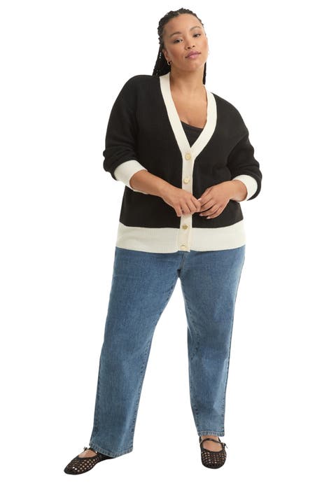 Contrast V-Neck Cardigan (Plus Available)