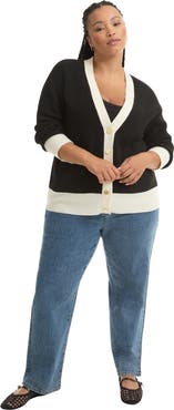 June + Vie Contrast V-Neck Cardigan