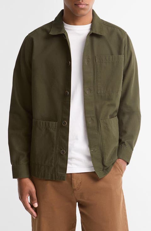 Tartan Trim Washed Cotton Shirt Jacket