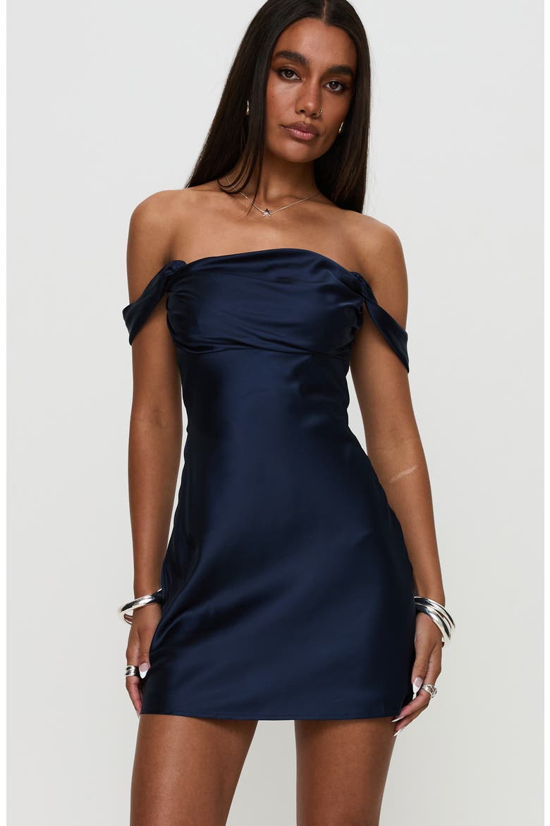 Zabbarra Off the Shoulder Satin Minidress, Alternate, color, NAVY