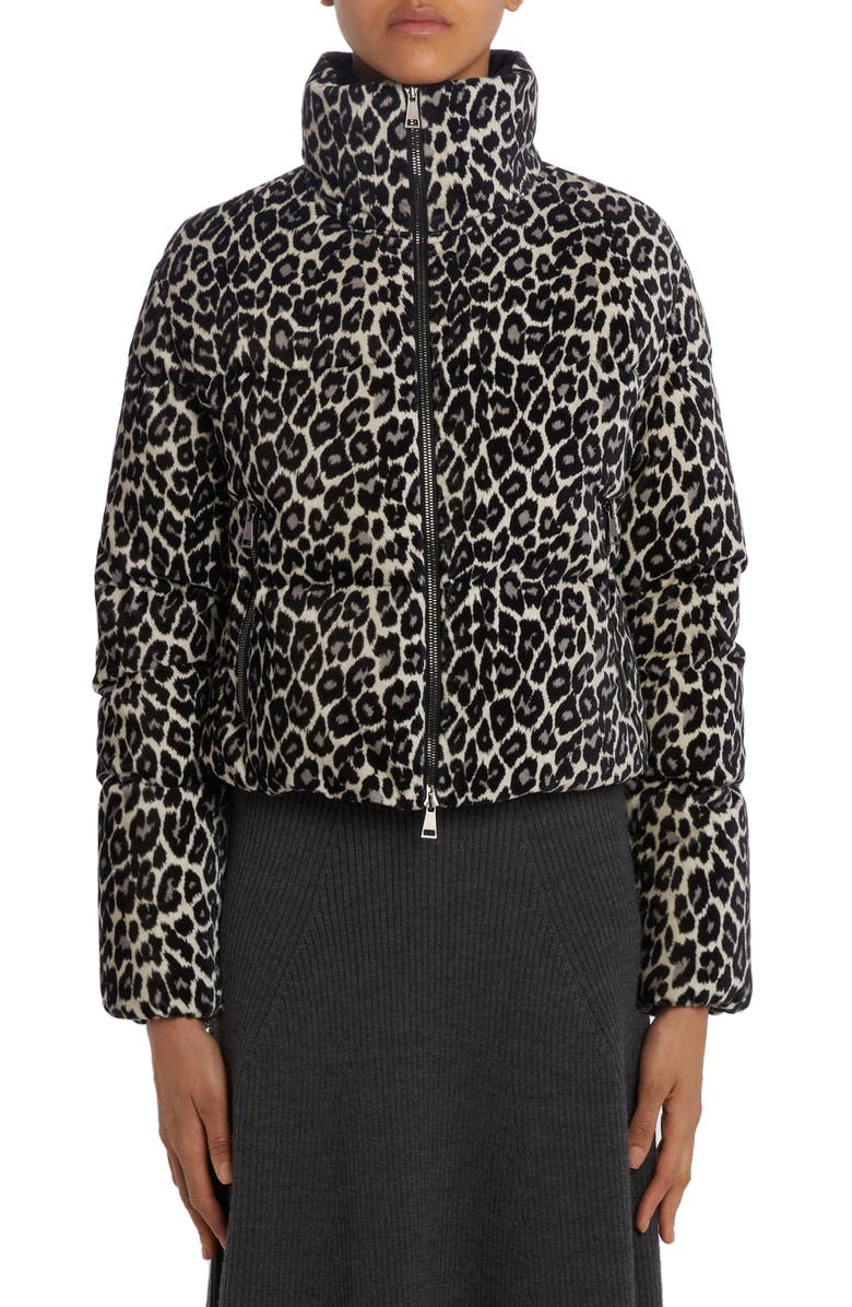 Moncler Sebou Leopard Print Crop Down Jacket, Main, color,