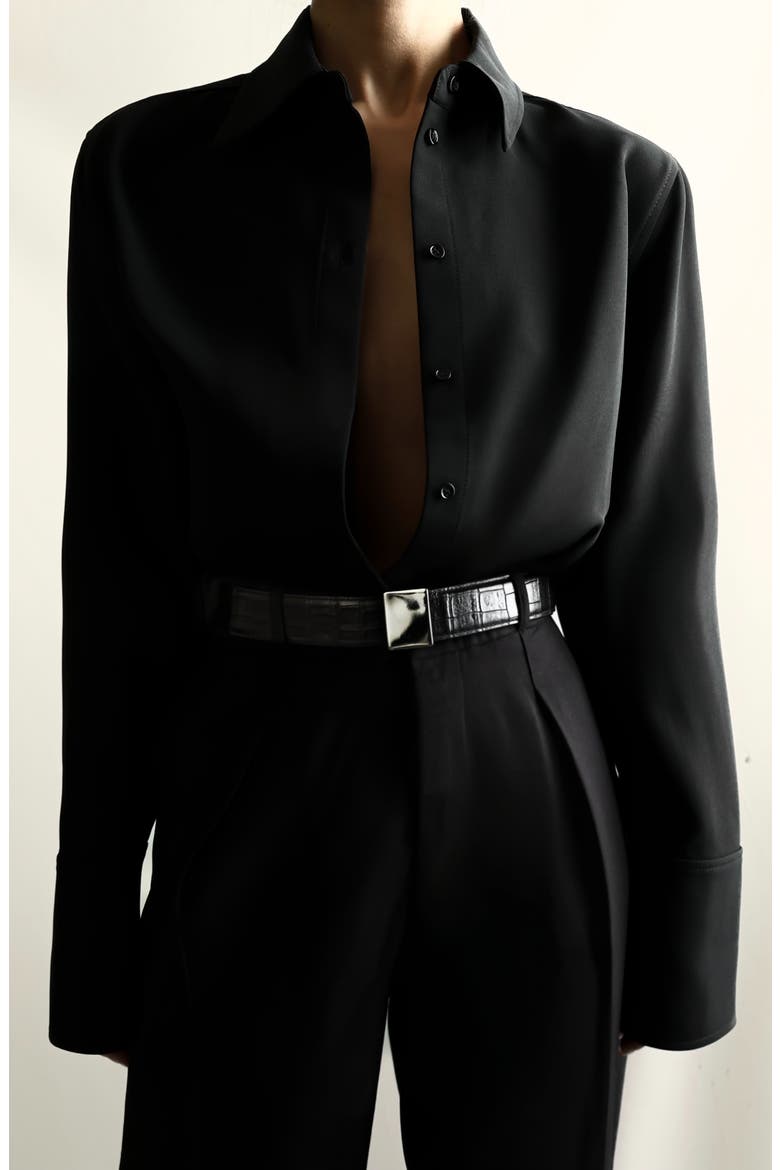 Brandt Alligator Embossed Leather Belt, Alternate, color, BLACK ALLIGATOR/ SILVER
