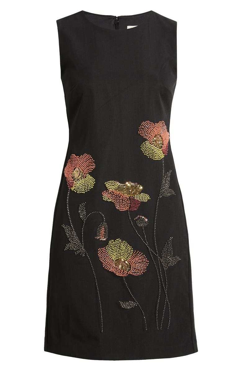 Anne Klein Floral Bead Embroidered Sleeveless Shift Dress, Alternate, color,