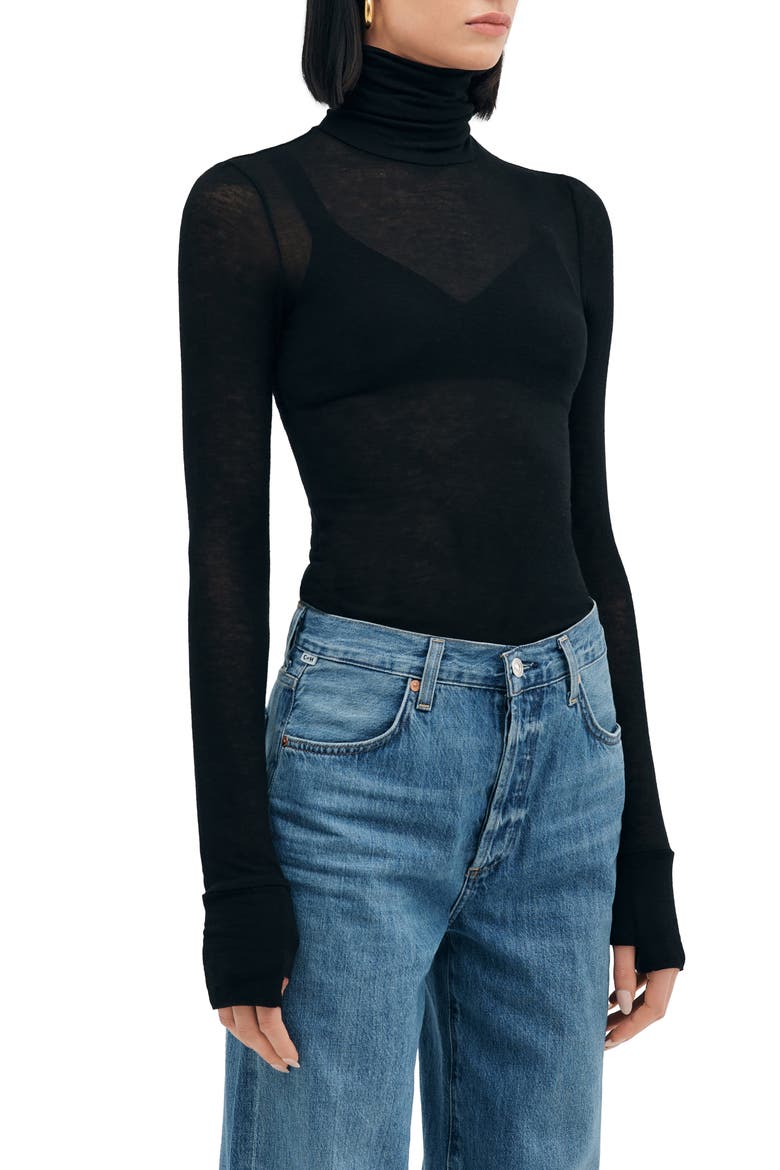 Tallin Sheer Turtleneck Top, Alternate, color, BLACK