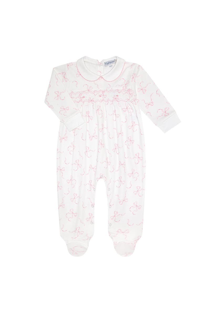 Nellapima Charming Bows Print Smocked Footie - Baby, Main, color, Pink