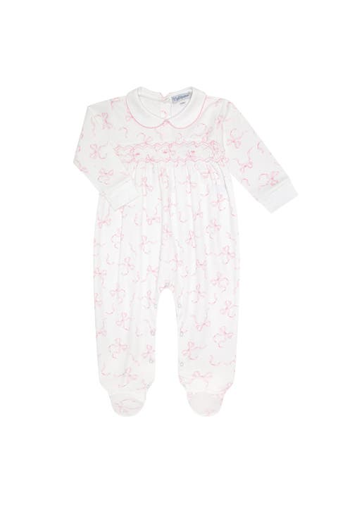 Charming Bows Print Smocked Footie - Baby