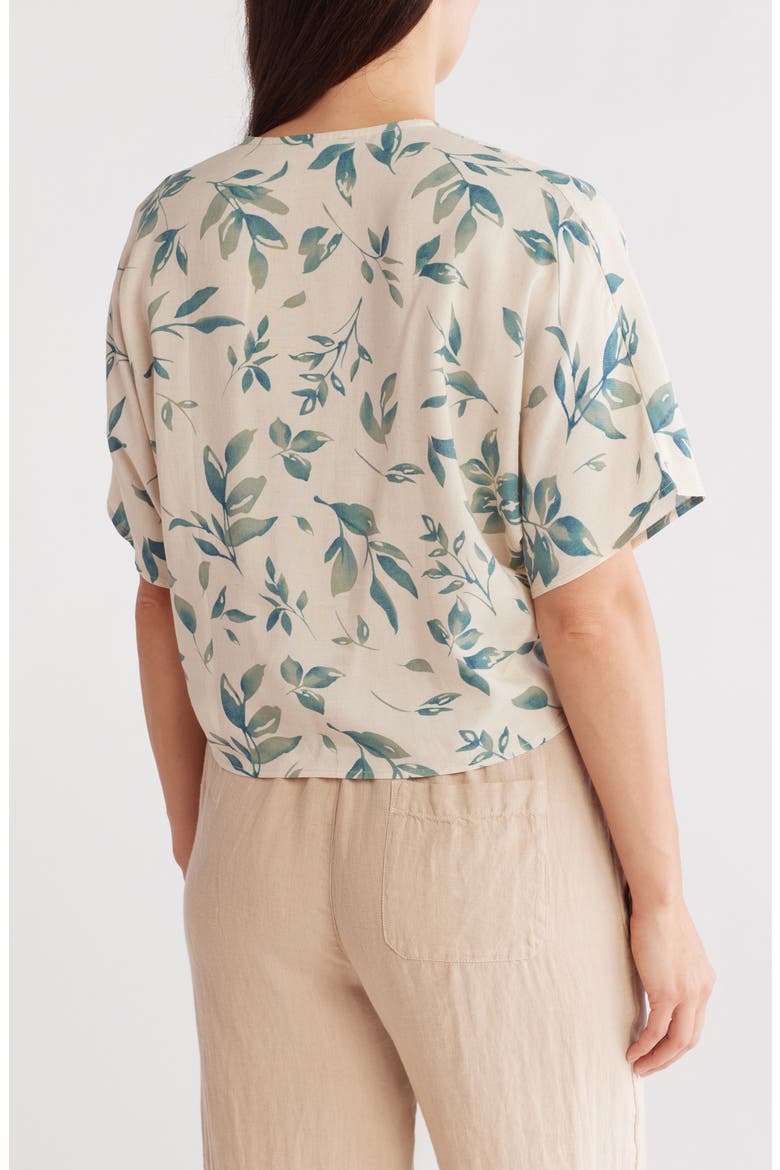 Floral Short Sleeve Tie Front Crop Top, Alternate, color, DENIM
