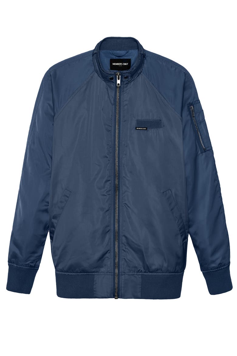 Women's Satin Bomber Jacket, Alternate, color, Navy