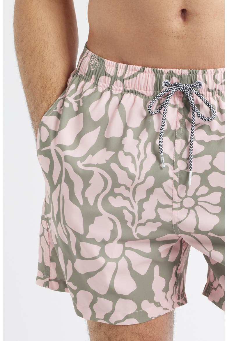 Tropical Floral Swim Trunks, Alternate, color, OLIVE/ PINK