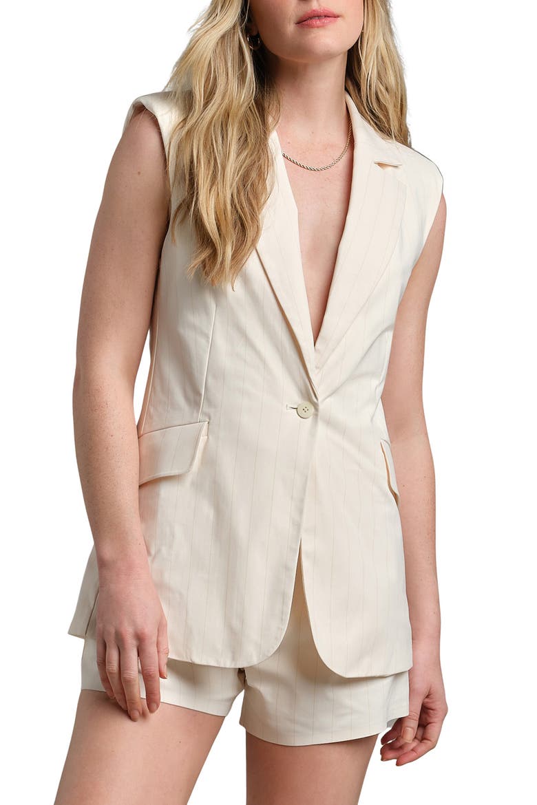 Commuter Sleeveless Blazer, Main, color, IVORY PINSTRIPE