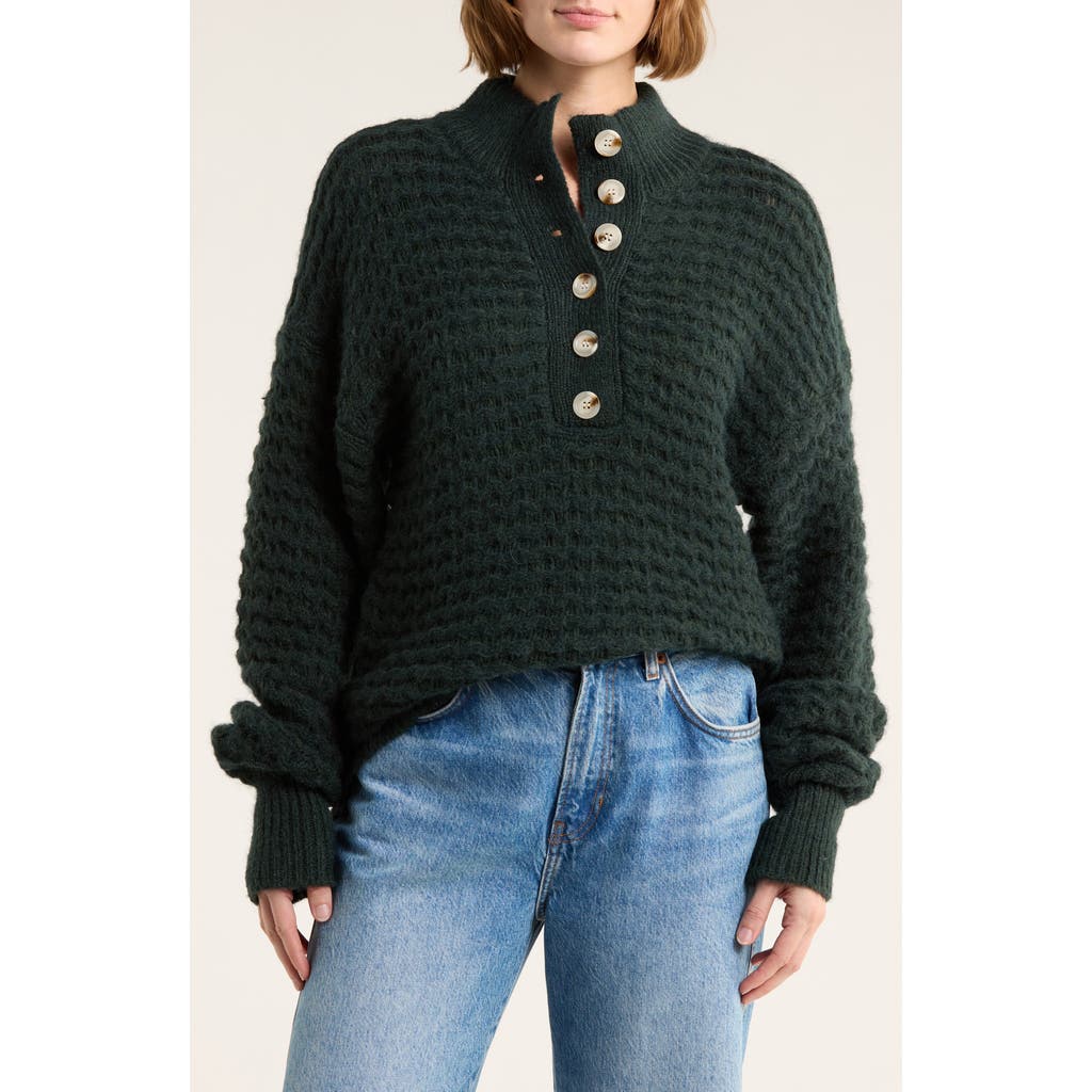 Frnch Rym Half Button Sweater In Green