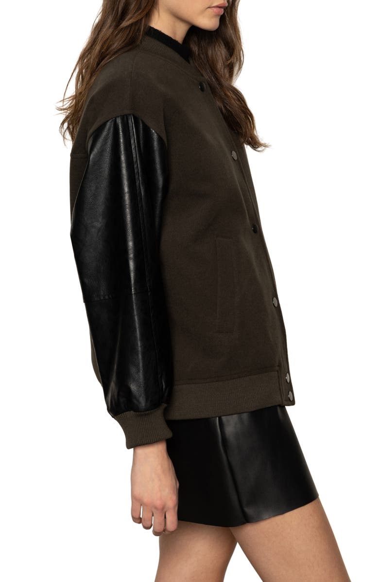 Sanctuary Club Mixed Media Varsity Jacket, Alternate, color, Midnight Olive