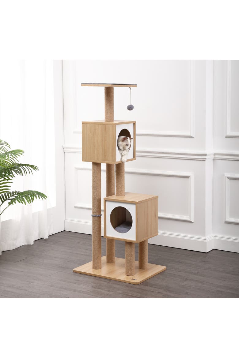 Sawyer 56" 3-Tier Minimalist Jute Cat Tree Condo with Scratching posts, Alternate, color, Brown/White