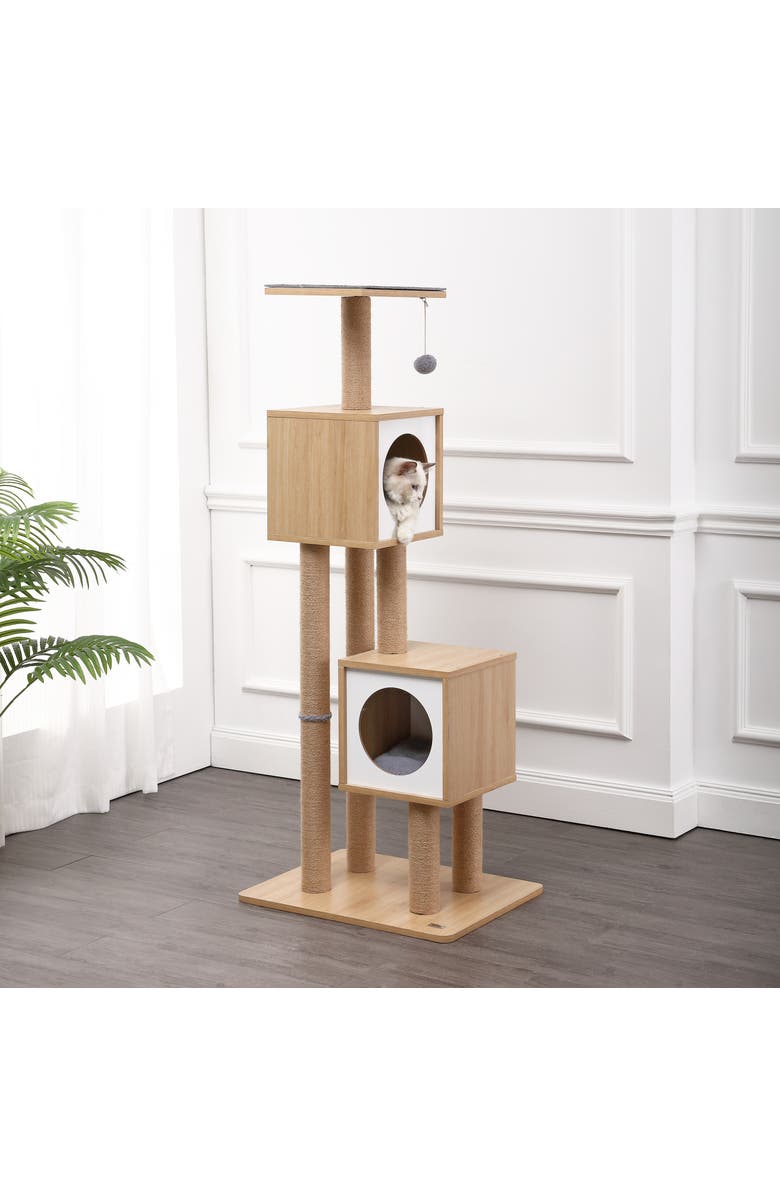 The Licker Store Sawyer 56" 3-Tier Minimalist Jute Cat Tree Condo with Scratching posts, Alternate, color, Brown/White