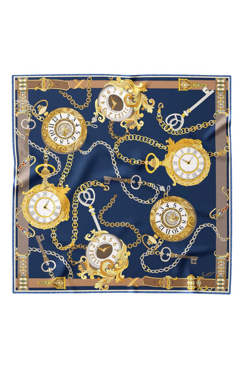Like Clockwork - Silk Pocket Square for Men, Main, color, Navy