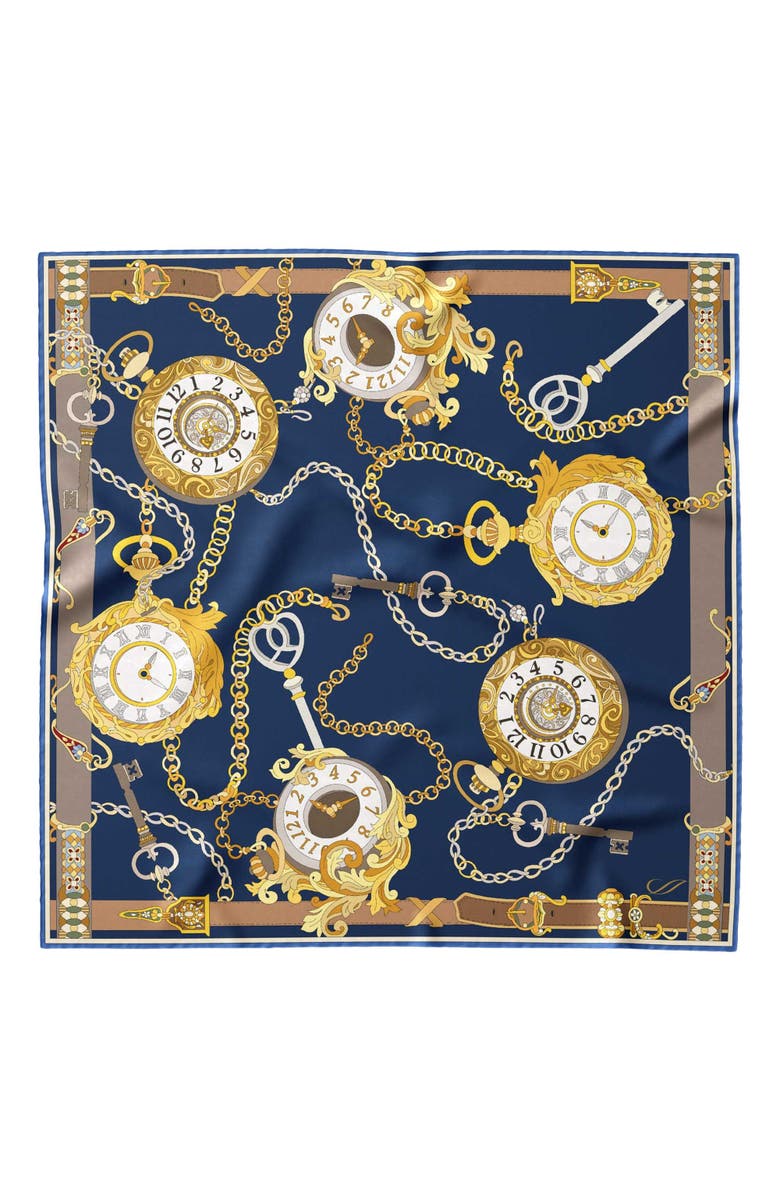 Elizabetta Like Clockwork - Silk Pocket Square for Men, Main, color, Navy