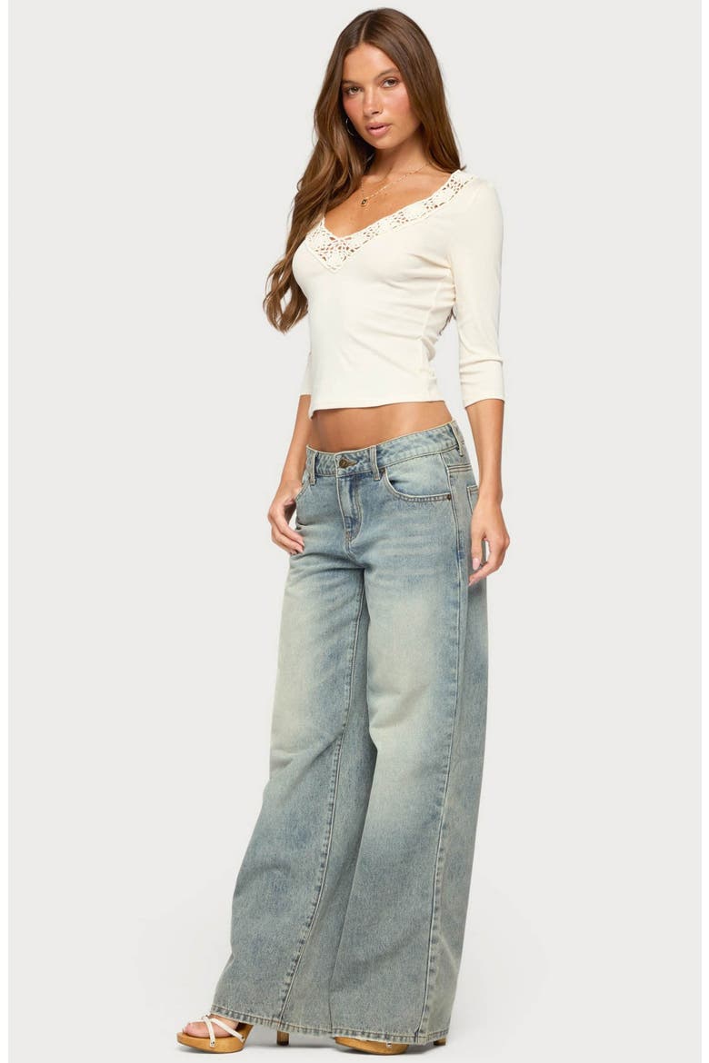 Haeva Crochet Neck Cropped Top, Alternate, color, CREAM