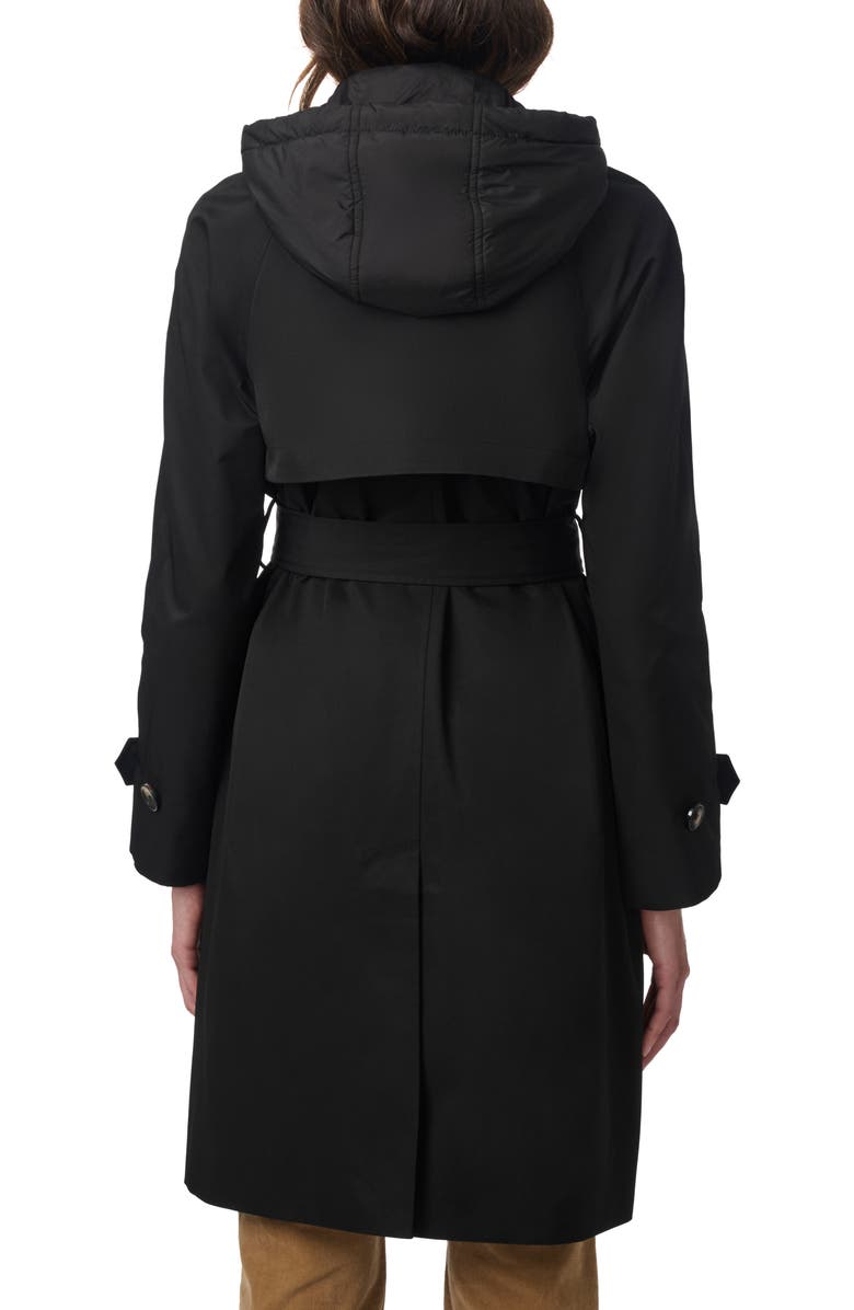 Bernardo Tie Belt Recycled Polyester Trench Coat with Removable Hooded Zip Bib, Alternate, color, 