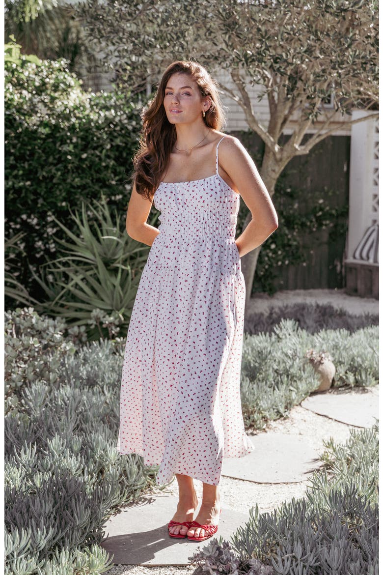 Brittany Ditsy Floral Smocked Maxi Dress, Alternate, color, RED FLORAL