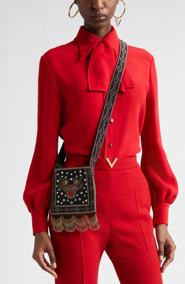 Valentino Garavani Small Nellcôte Le Chat Beaded Crossbody Bag, Alternate, color, Black Multi