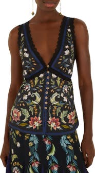 FARM Rio Natalia Floral Lace Trim Blouse