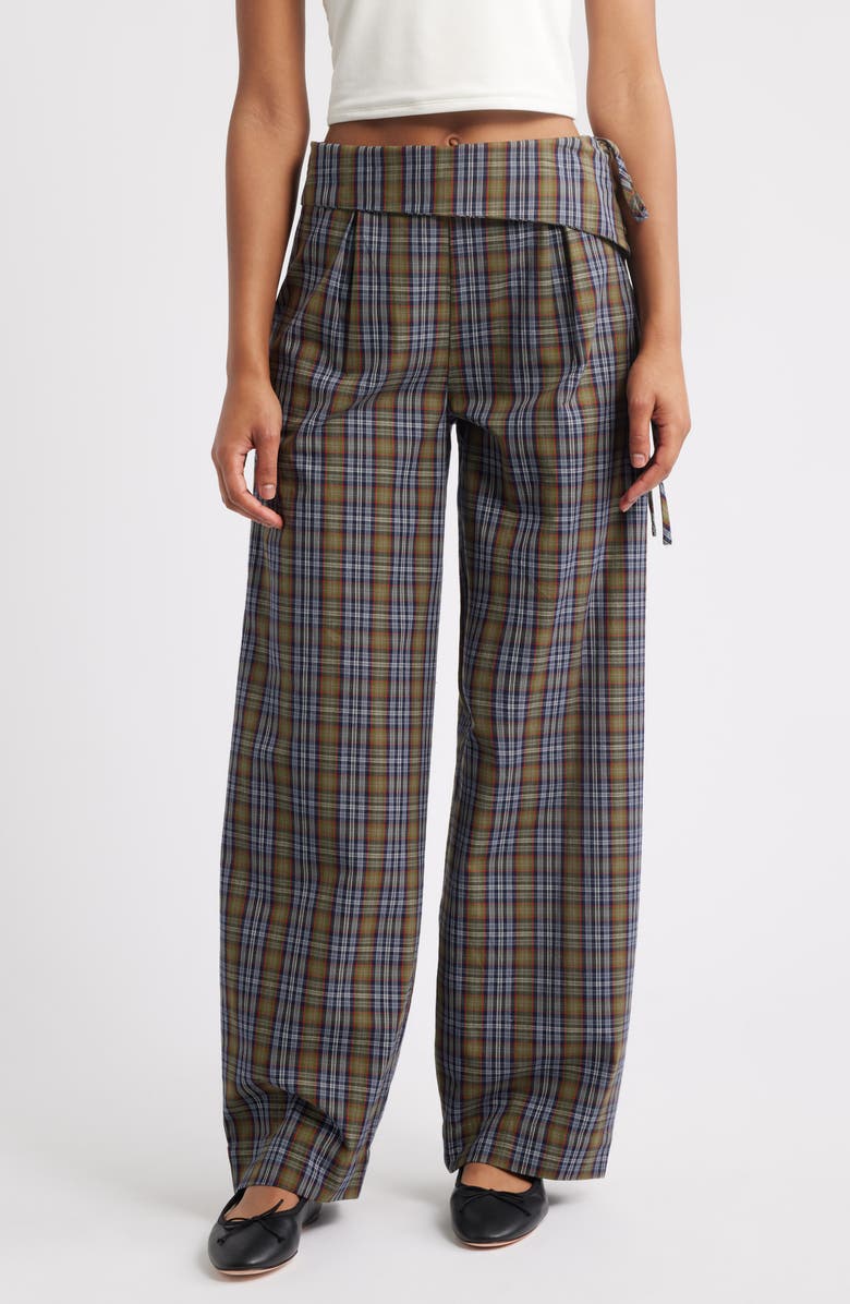 Damson Madder Fia Foldover Waist Check Wide Leg Pants, Main, color, 