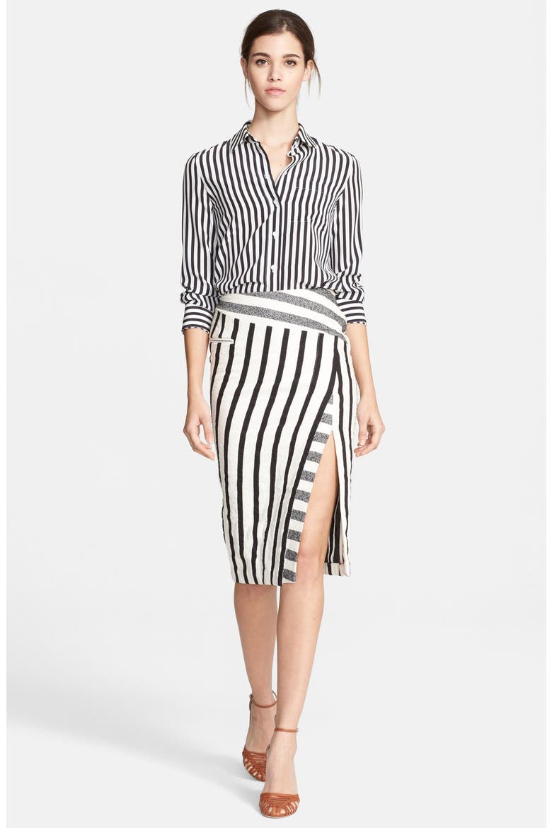 'Chika' Stripe Silk Shirt, Alternate, color, BLACK